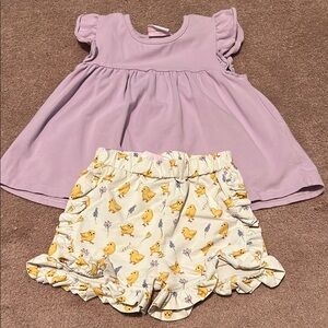 Lavender Shirt and Yellow Chick Shorts Set